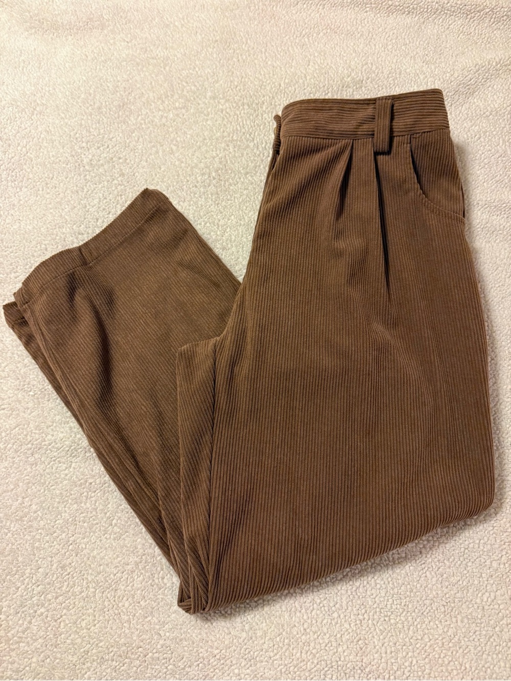 HALARA High Waisted Corduroy Pleated Straight Pants Acorn Brown Relaxed Trousers - Picture 9 of 12